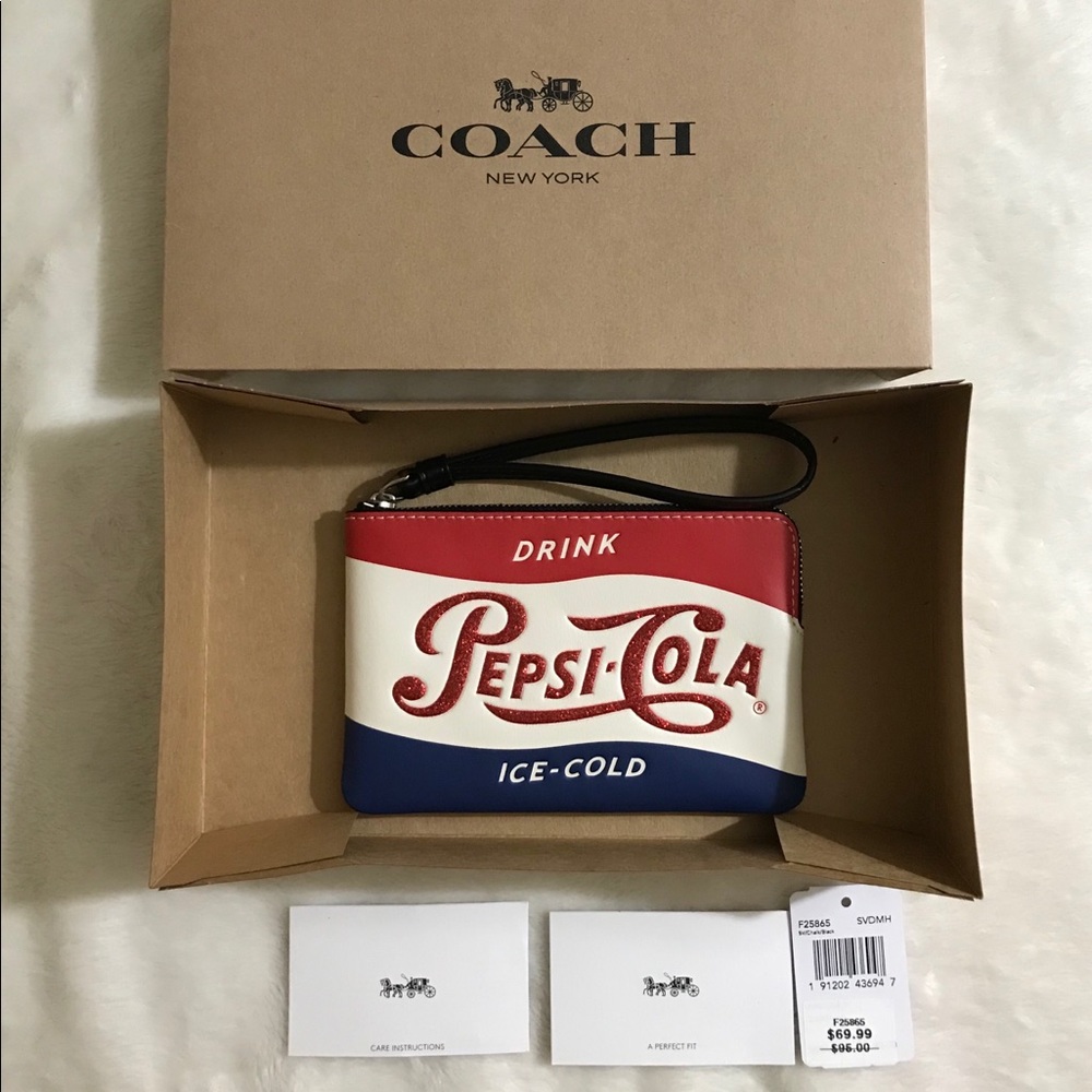 Coach PEPSI COLA corner zip wristlet leather